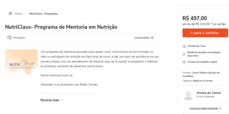 NutriClass- Programa de Mentoria em Nutrição - Jéssica do Carmo
